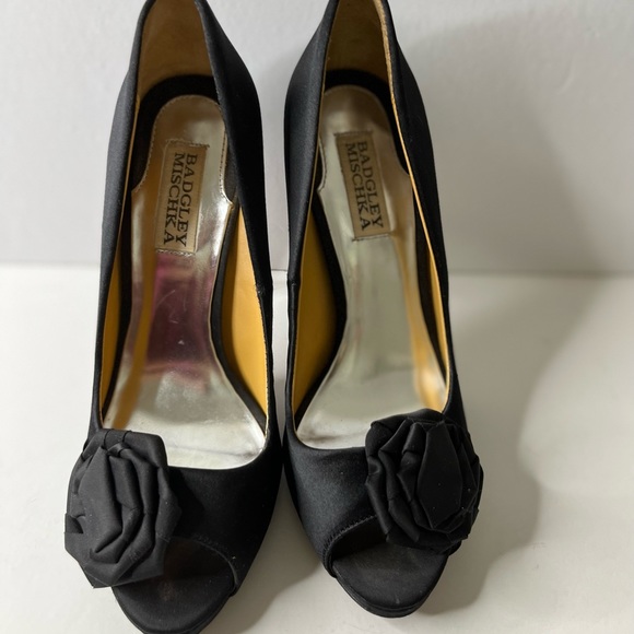 Badgley Mischka Black Satin Heels - Picture 3 of 4